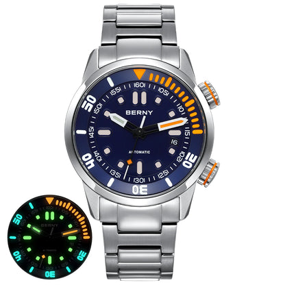 BERNY Automatic Professional Diving Watch for Men Super Luminous Scratch-resistant Sapphire Lens Top Mechanical Diver Watches