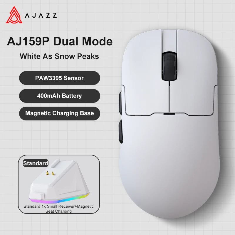 AJAZZ AJ159 APEX belaidė žaidimų pelė, lengva RGB žaidimų pelė su magnetine įkrovimo stovele, „Bluetooth“ ir 2.4GHz, iki 30,000 DPI, skirta stacionariems kompiuteriams ir nešiojamiesiems kompiuteriams