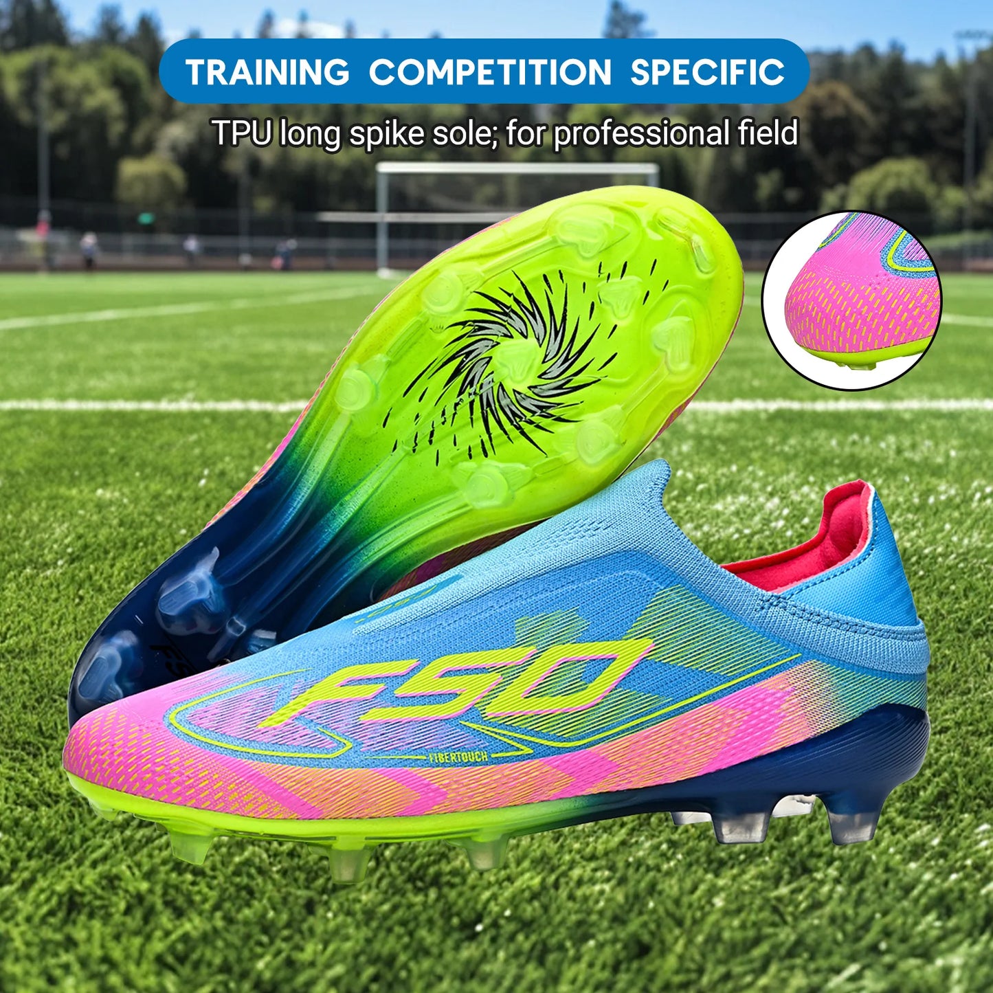 Classic AG/FG football shoes，TPU Wear-resisting Long Studs，PU Mixed Fabric Upper，Non-slip Comfortable for Kids Outdoor Football