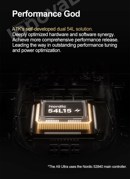 „ATK Dragonfly A9 Ultimate“ belaidė žaidimų pelė, „PAW3950 Ultra 8 kHz“ ergonomiška lengva žaidimų pelė, skirta FPS, e. sportui ir „CSGO“