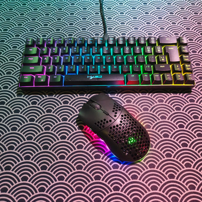 Conjunto portátil de teclado e rato gaming HXSJ 60% RGB: teclado de membrana com fios de 68 teclas e rato sem fios leve de 3 modos para PC e Mac