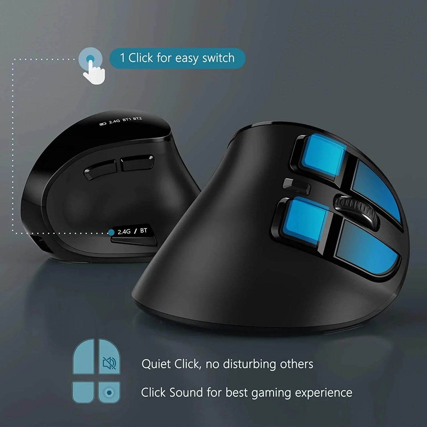 Seenda Vertical Wireless Mouse Bluetooth 5.0 Rechargeable Ergonomic Mouse for PC, Laptop, Mac, iPad & Tablet, 2.4G USB Multi-Device Wireless Mouse