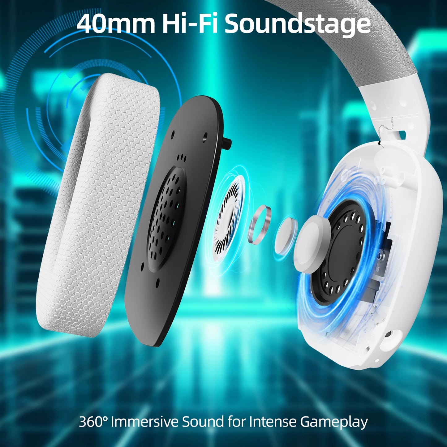 ATTACK SHARK L80PRO Auscultadores Gaming 3 em 1 – Auscultadores Bluetooth sem fios de baixa latência com microfone duplo, som Hi-Fi 40mm e ligação estável para gaming