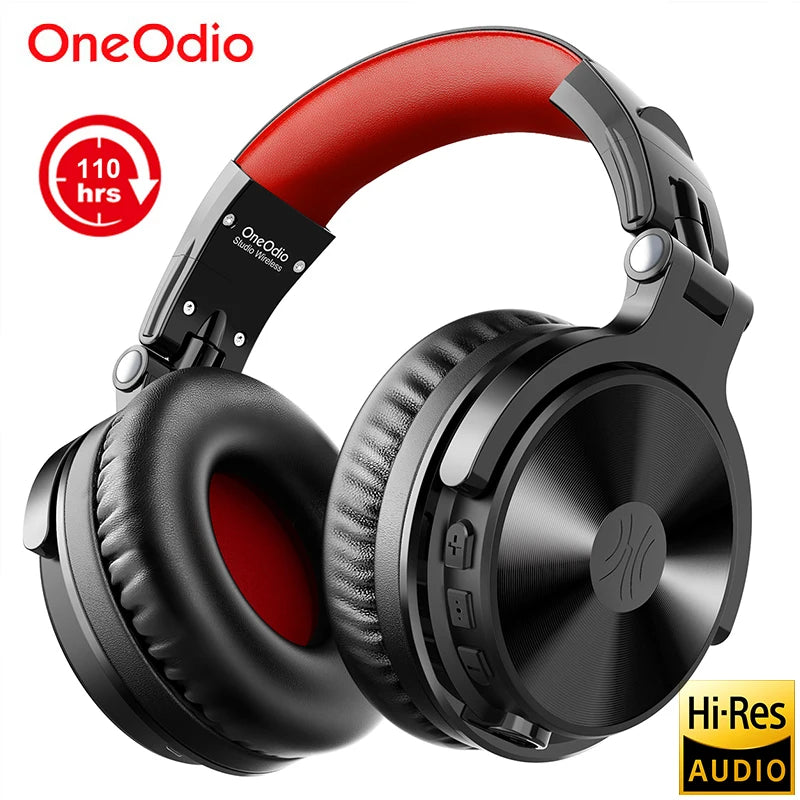 Auscultadores Gaming Sem Fios Bluetooth 5.2 OneOdio 110H – Autonomia de 110H, auscultadores over-ear com graves profundos e microfone, headset 2 em 1 com e sem fios para PC e PS4
