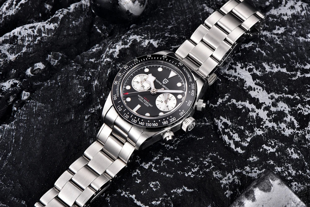 PAGANI DESIGN ‘Panda’ Men’s Watch – Luxury quartz chronograph, water-resistant, sapphire crystal with anti-reflective coating, luminescent sports watch