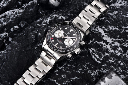 PAGANI DESIGN ‘Panda’ Men’s Watch – Luxury quartz chronograph, water-resistant, sapphire crystal with anti-reflective coating, luminescent sports watch