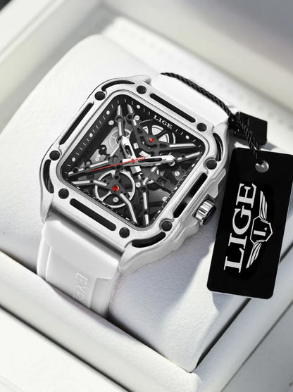 LIGE New Fashion Men Watches Luxury Large Dial Square Design Quartz Watch Casual Silicone Band Men's Sports Watches Reloj Hombre