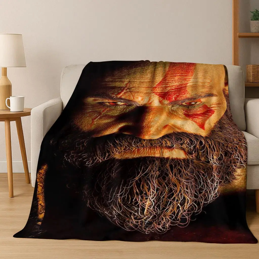 Classics God of War Kratos 3A Game Gamer Flannel Blanket,Warm and Cozy Soft Throw Blanket for Home Bedroom Bed Sofa Kid Gift