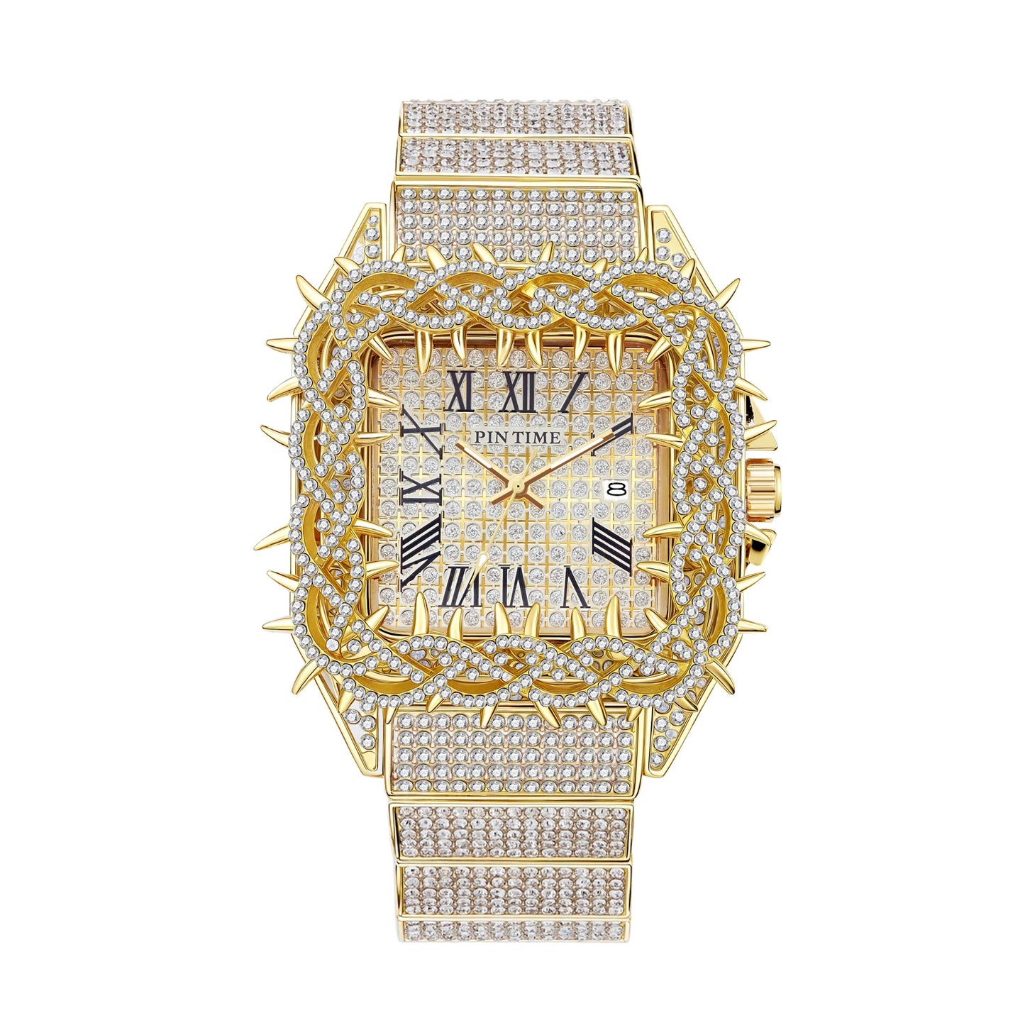 Shine Luxury Hip-Hop Diamond Watch with Emeralds for Men Replica Czech Stone Inlaid Waterproof Gold Watch שעוני יוקרה