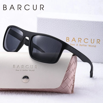 BARCUR Fashion TR90 Men Sunglasses Sturdy Durable Rectangle Frame Cool Outdoor Sports Men And Women Polarized Sunglasses