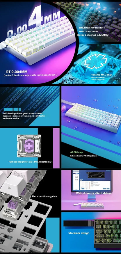 IROK Carotmas Mercury68 Teclado Mecânico com Switches Magnéticos 8K 68 Teclas RT0.004mm Baixa Latência Teclado Gaming com Fio Personalizado para PC Presentes