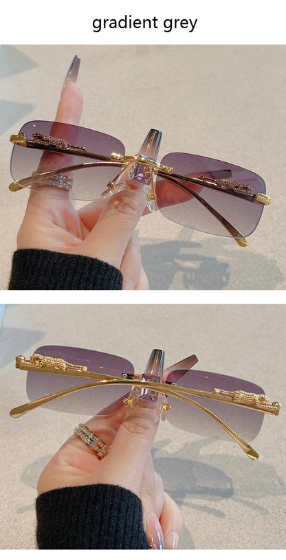 Cycling 12pcs Brand Leopard Rimless Rectangle Sunglasses Fashion Y2K Frameless Sun Glasses Shades for Women Men UV400