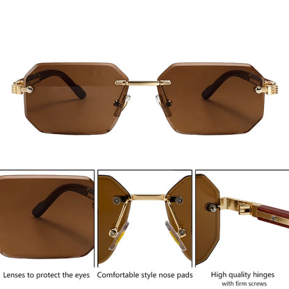 Vintage Punk Rectangle Rimless Sunglasses Men 2026 Luxury Brand Geometric Polygon Sun Glasses Male Trendy Square Shades Eyewear