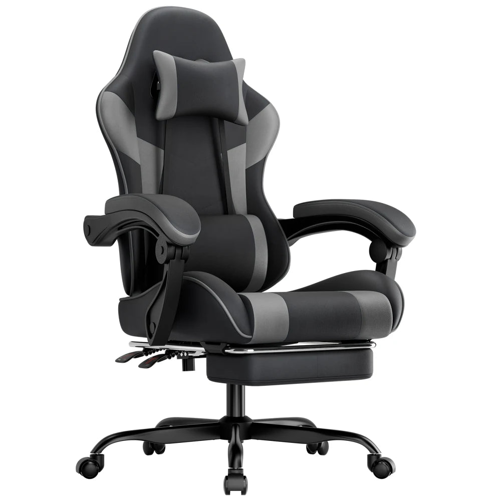 Ergonomic Gaming Chair with Lumbar Support, Adjustable Office Chair, Breathable PU Leather Computer Chair with Footrest & Reclining Backrest