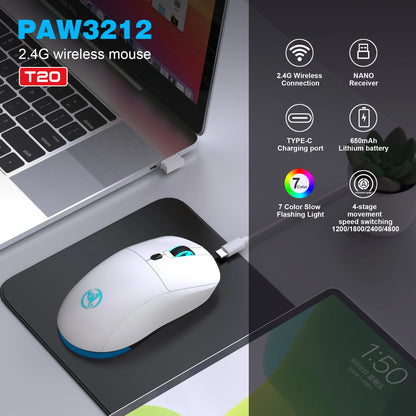 Rechargeable 2.4G USB Wireless Mouse, RGB Wireless Mouse with 3600 DPI, Ergonomic Rechargeable Wireless Mouse for Laptop, PC, Home Office & Gaming