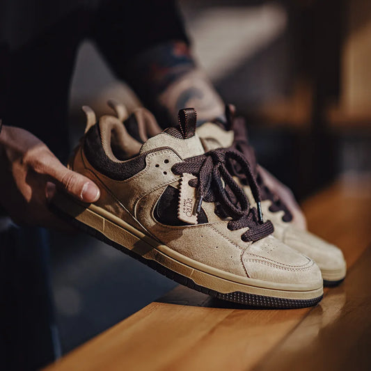 Maden Vintage Color-Block Skateboard Shoes Men's Breathable Chunky Sole Casual Sneakers Lace-Up Trendy Shoes for Spring and Fall