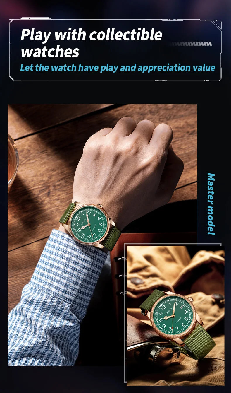 OCHSTIN Automatic Mens Watches Top Brand Luxury Auto Date Mechanical Military Sports Male Clock Luminous Hands Gift for Husband