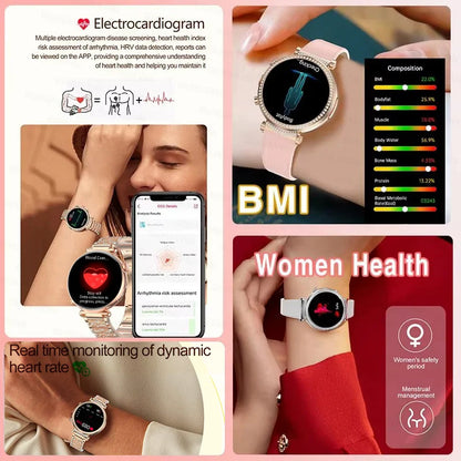New 1.32inch Smart Watch For Women Health ECG Health Lady Watches Full Touch Screen Call Custom Dial Diamond Strap Smartwatch