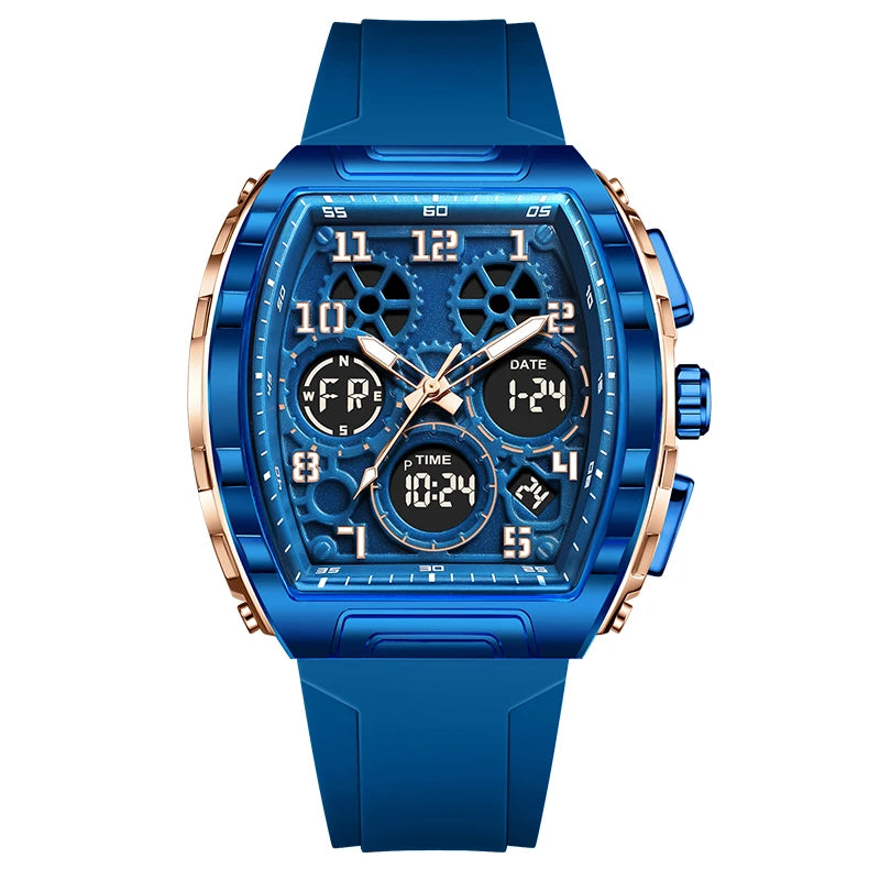 FOXBOX Men Watch Luminous White Silicone Waterproof Quartz Watch For Men Fashion Analog Digital Alarm Chronograph Montre Homme
