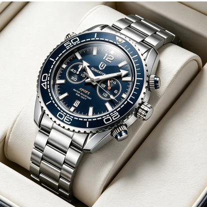 Luxury men’s wristwatch by QINGXIYA, water-resistant sports chronograph with luminous date display, casual men’s quartz watch