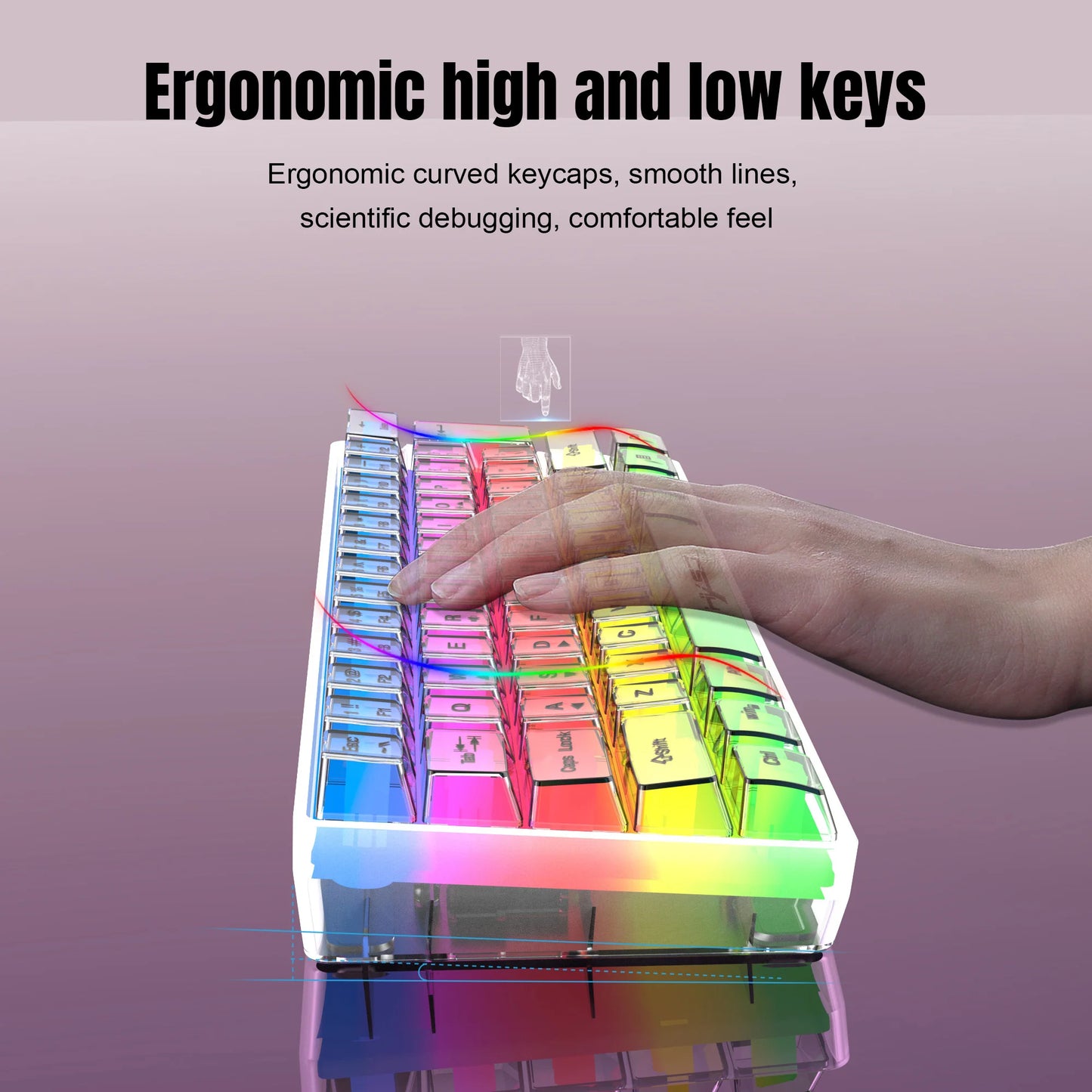 Teclado Gaming Transparente com Fio HXSJ 60%, Retroiluminação RGB, Ultra-Compacto, Impermeável, Teclado Compacto Pequeno de 61 Teclas para PC/Mac