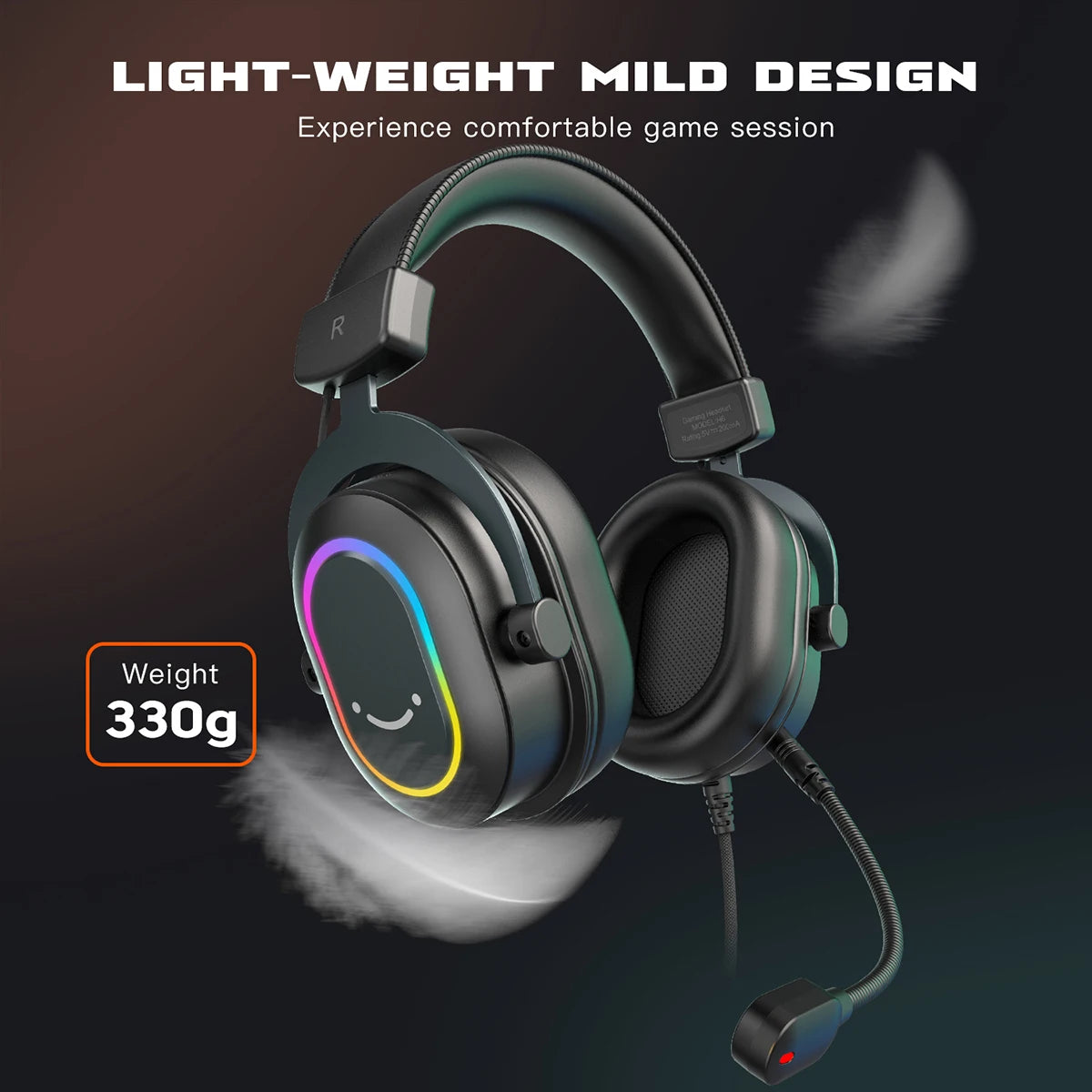FIFINE RGB Gaming Headset with Mic – 7.1 Surround Sound Over-Ear Wired Headphones for PC, PS4 & PS5 with 3 EQ Modes