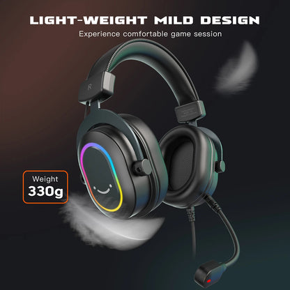 FIFINE RGB Gaming Headset with Mic – 7.1 Surround Sound Wired Over-Ear USB Headphones for PC, PS4, PS5, with EQ Modes & Noise Isolation