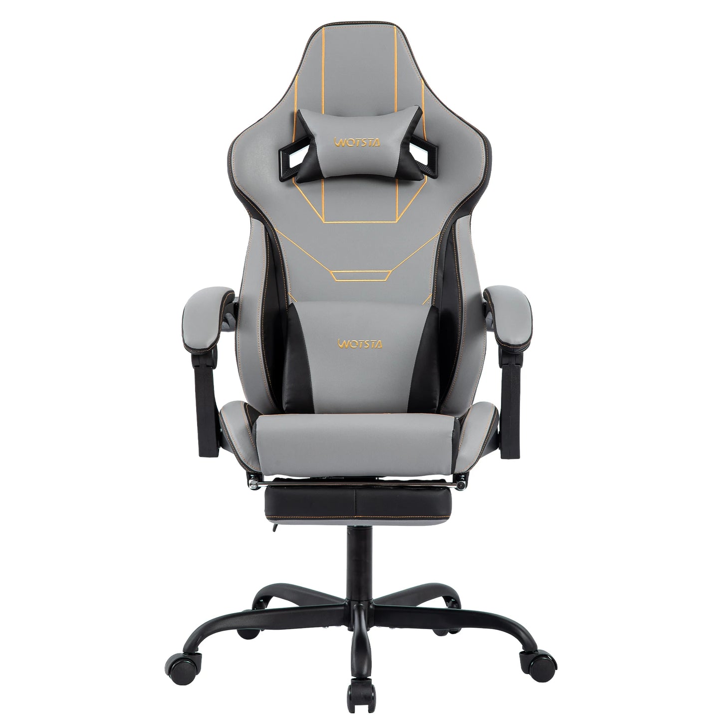WOTSTA Ergonomic Gaming Chair with Footrest, Racing Computer Chair, Adjustable Height Office Chair with Armrests, Comfortable Leather Gaming Seat