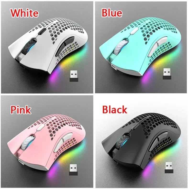 BM600 Wireless Gaming Mouse USB 2.4GHz Rechargeable RGB Wireless Mouse, Ergonomic Honeycomb Optical Mouse for PC, Laptop & Office