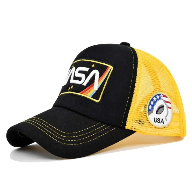 New 3D premium NASA embroidered baseball cap, summer color blocked mesh cap, men's and women's outdoor casual duckbill cap