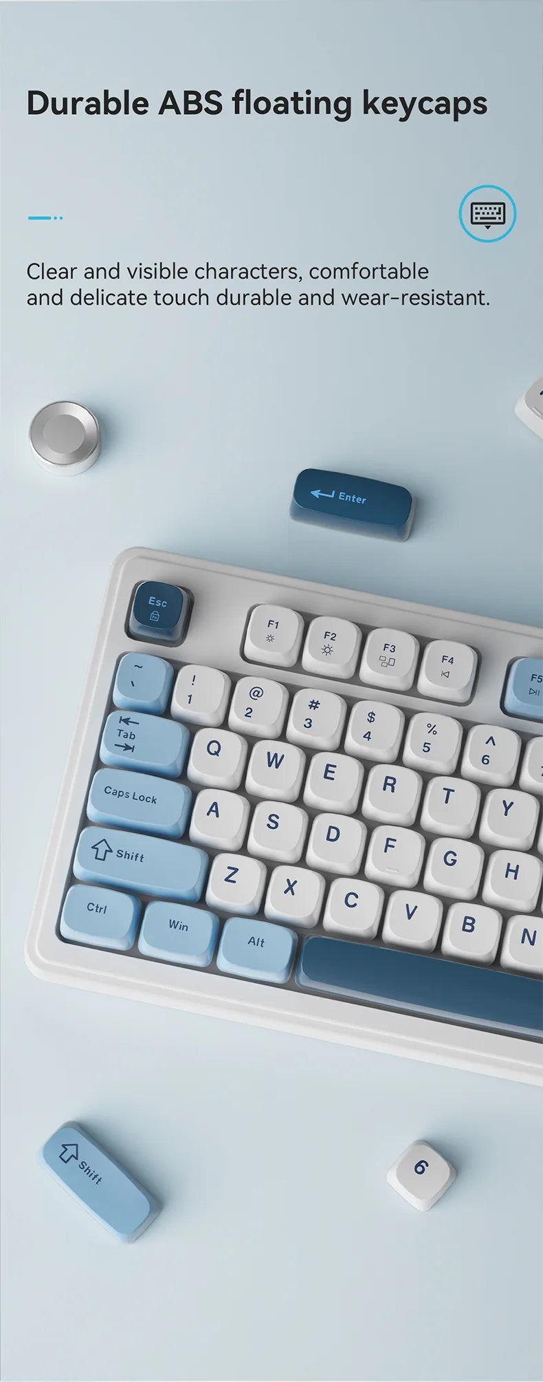 Teclado AJAZZ AF98 com/sem fios, sensação mecânica, para escritório, bateria de longa duração, três modos, iluminação mista RGB, teclas em ABS, ergonómico