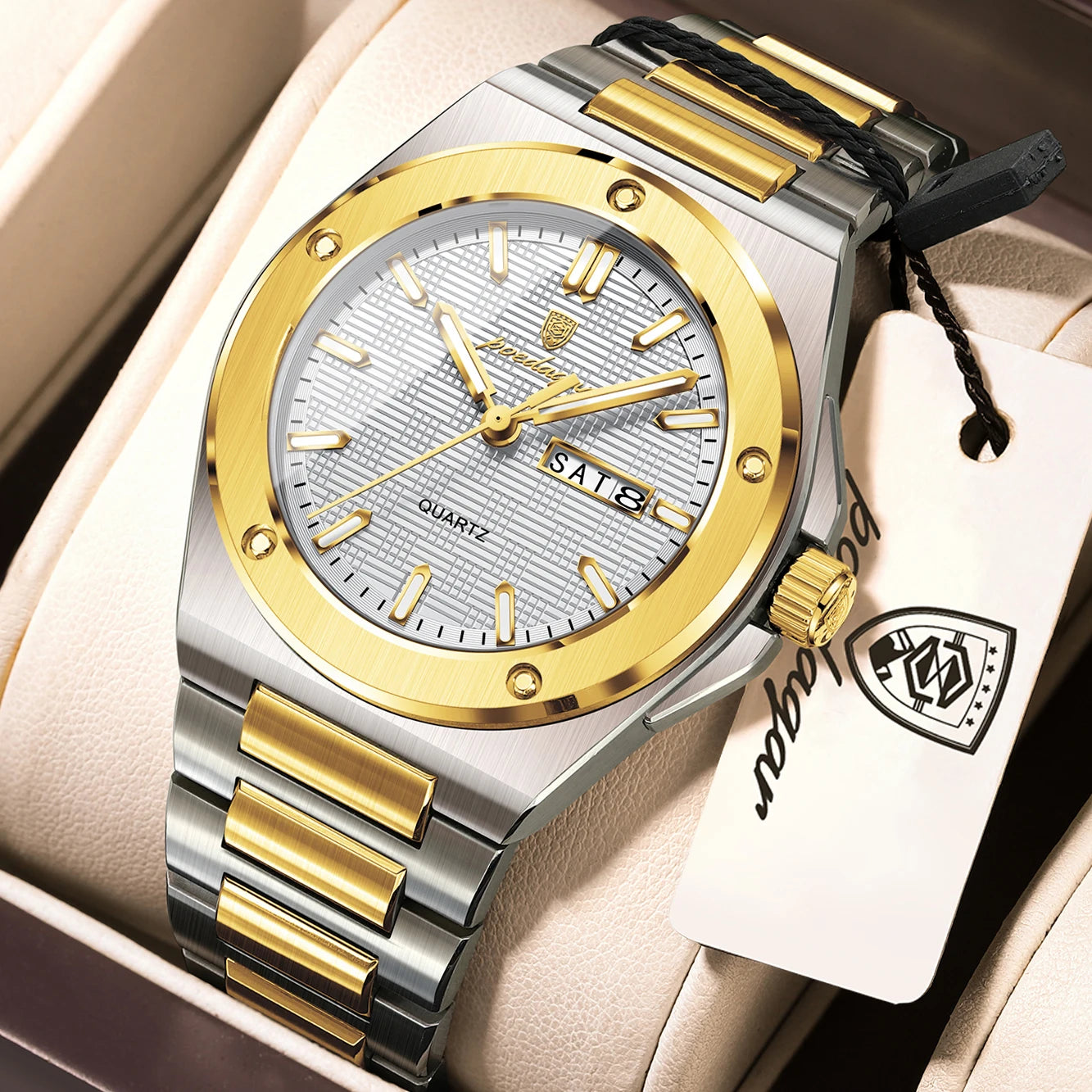 POEDAGAR Business Men Clock Date Week Stainless Steel Luxury Man Wristwatch Waterproof Luminous Sport Quartz Men's Watches Reloj