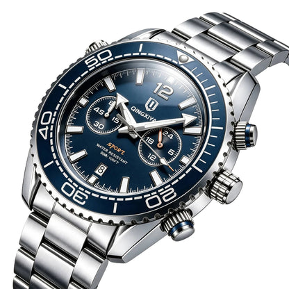 Luxury men’s wristwatch by QINGXIYA, water-resistant sports chronograph with luminous date display, casual men’s quartz watch