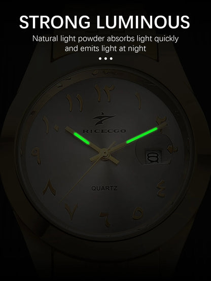 Golden Circular Pointer Quartz Watch, Durable Design Suitable for Daily Wear, Fashionable and Practical Wristwatch