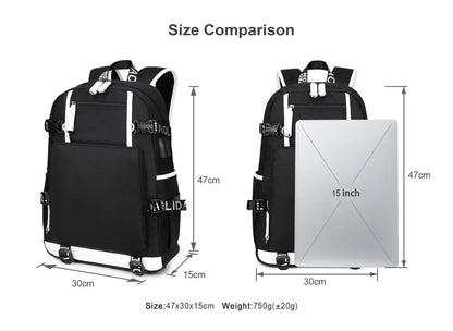 Yule Trooper F-Fortnited Battle Royale Backpack with USB Charging Anime Figures Study Stationery Compartment Students Mochila