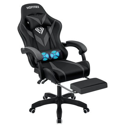 200Lbs Gaming Chair with Massage Lumbar Support, Ergonomic PC Gaming Chair with Footrest, Reclining Adjustable Armrest Computer Chair