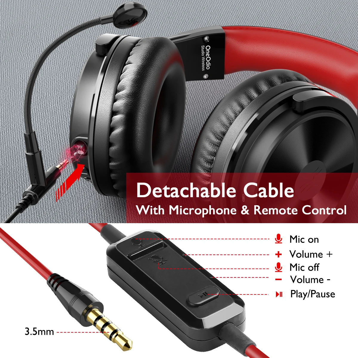 Auscultadores Gaming Sem Fios Bluetooth 5.2 OneOdio 110H – Autonomia de 110H, auscultadores over-ear com graves profundos e microfone, headset 2 em 1 com e sem fios para PC e PS4