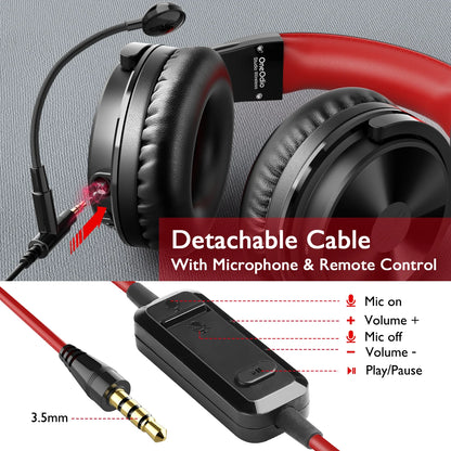 Auscultadores Gaming Sem Fios Bluetooth 5.2 OneOdio 110H – Autonomia de 110H, auscultadores over-ear com graves profundos e microfone, headset 2 em 1 com e sem fios para PC e PS4