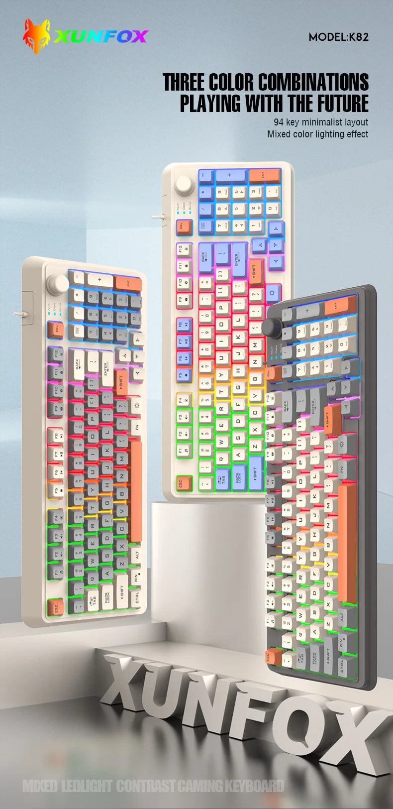 K81 Gaming Keyboard 81-Key 80% Wired RGB Gaming Keyboard with Volume Knob, Ergonomic USB Gaming Keyboard for PC, Laptop, Mac & Multi-Language Layouts