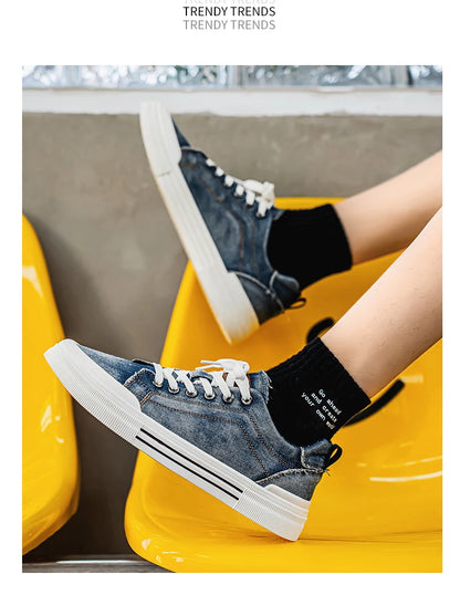 Personalized Spring and Autumn New Men's Shoes, Korean Style Fashionable Large Size Low-Top Casual Shoes, Denim Single Shoes, Versatile Sneakers