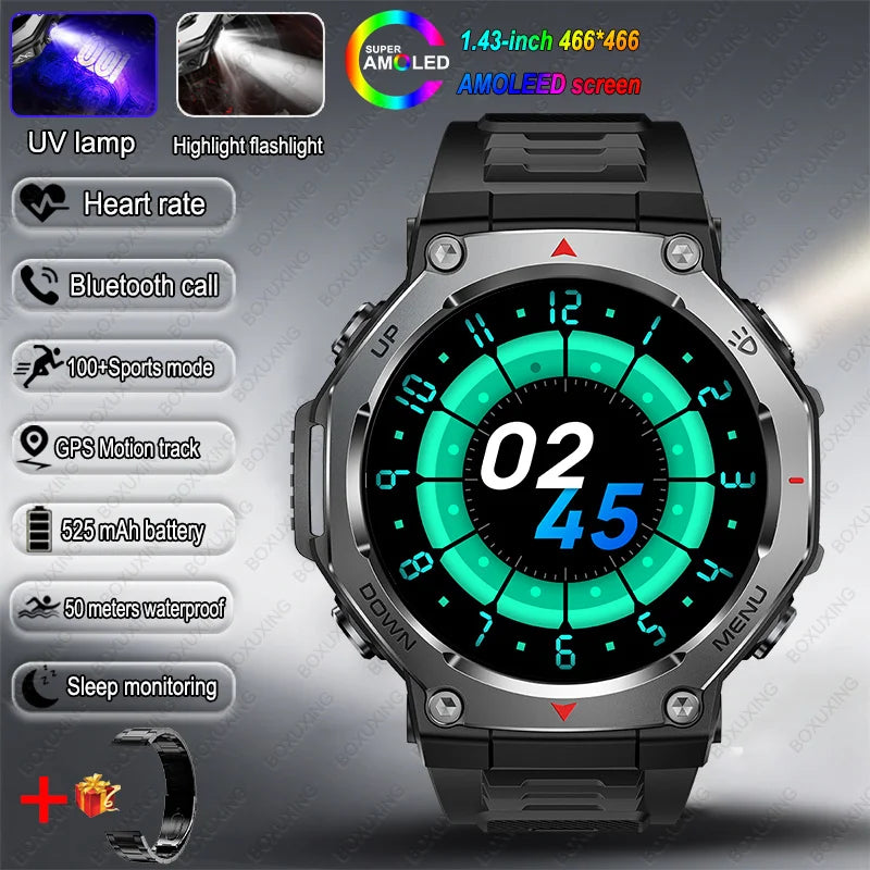 New T-Rex 3 Military Outdoor Sports Smart Watch Men GPS Motion Track 5 ATM Waterproof Heart Rate HD Bluetooth Call Smart Watch