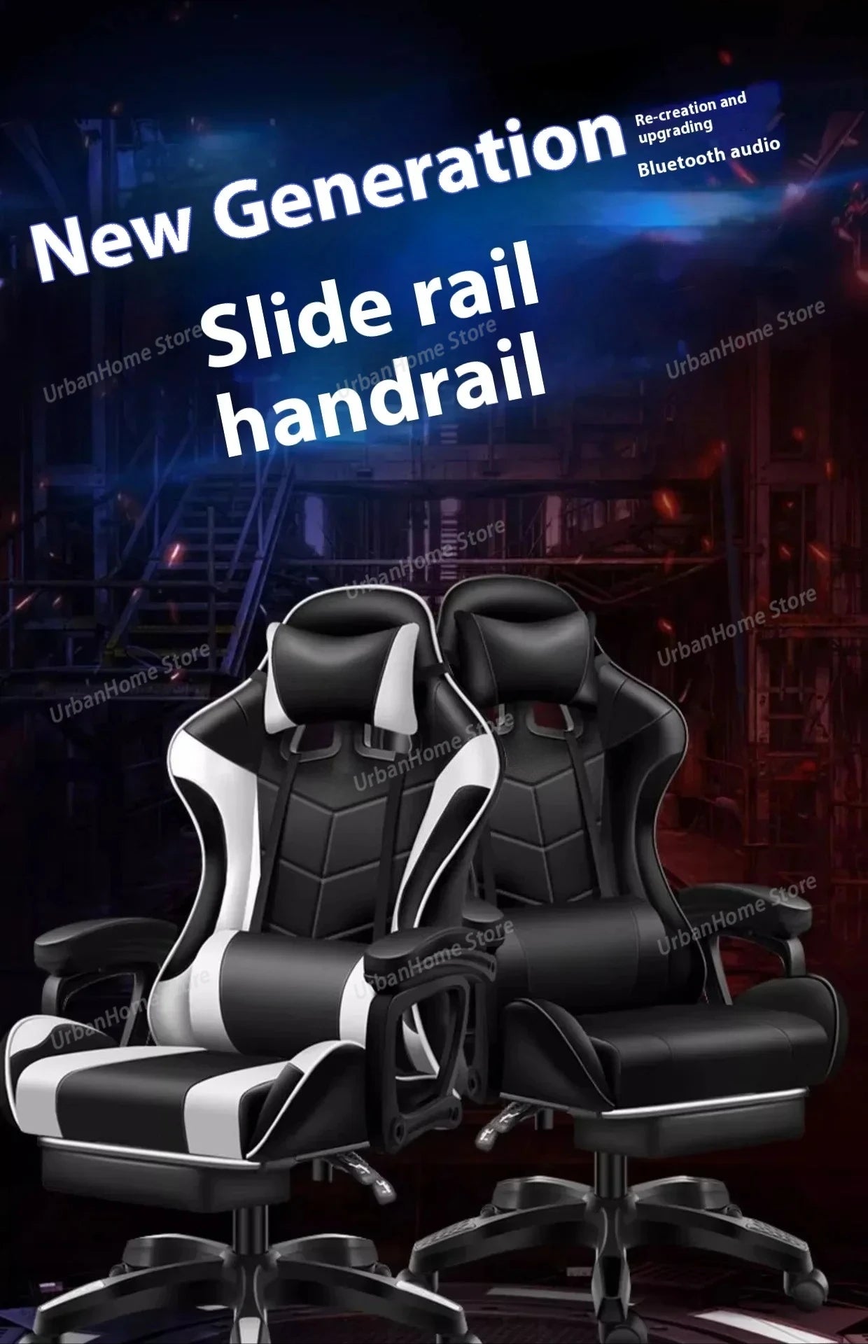 Ergonomic Gaming Chair with Reclining Backrest, Leather Computer Chair, Comfortable Swivel Office Gaming Chair with Adjustable Height & Armrests