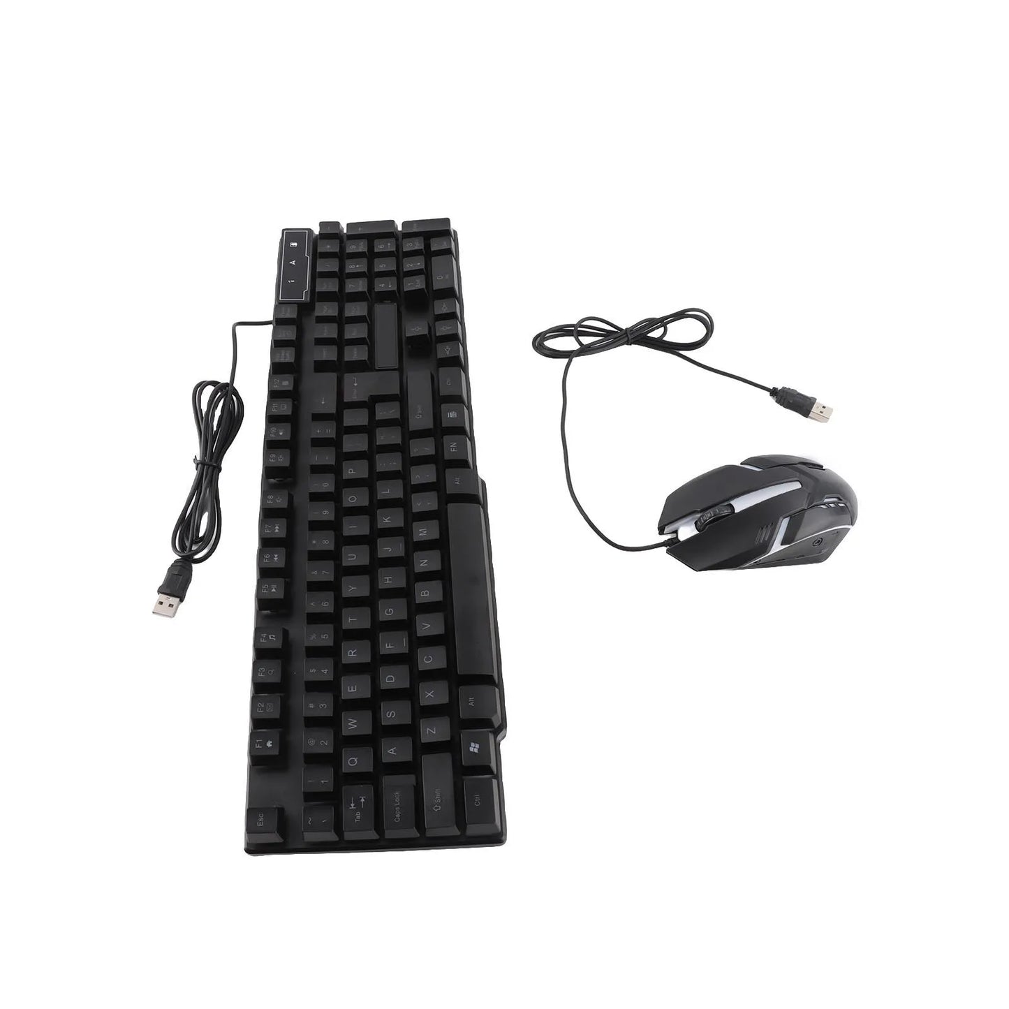 Conjunto Teclado e Rato Gaming 4 Peças Ergonómico, Teclado de 104 Teclas, Rato com Iluminação Respirante de 4 Cores, Auscultadores e Tapete de Rato Antiderrapante