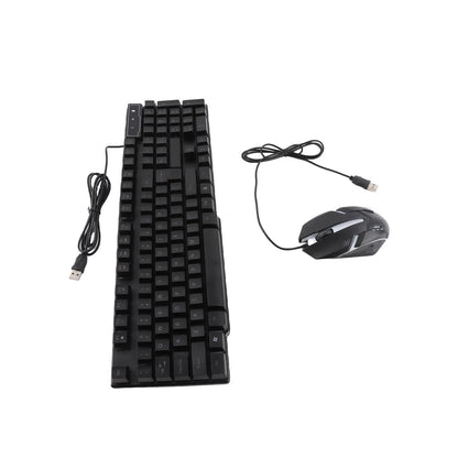 Conjunto Teclado e Rato Gaming 4 Peças Ergonómico, Teclado de 104 Teclas, Rato com Iluminação Respirante de 4 Cores, Auscultadores e Tapete de Rato Antiderrapante