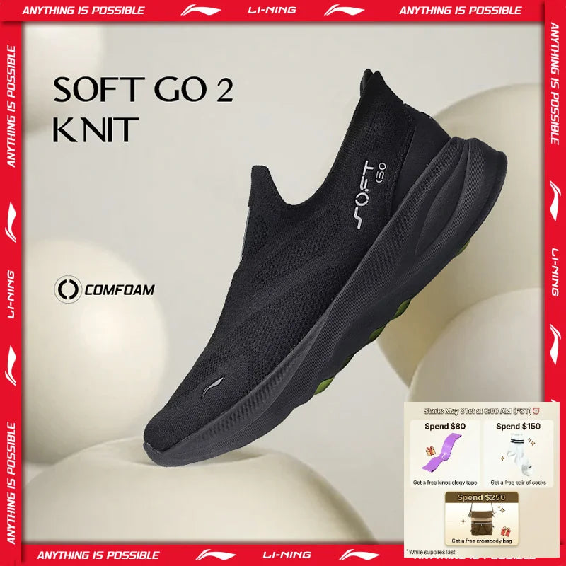 Li-Ning SOFT GO 2 KNIT slip-on fritids-gåsko til mænd – støddæmpende, komfortable og stabile LiNing mesh-jogging- og daglige sportssneakers AGLV017