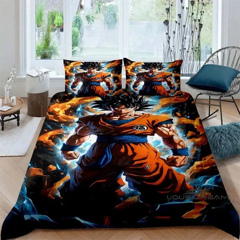 Cartoon/Anime Son Goku Dragon Ball Themed Printed Bedding Set: This soft and comfortable set includes a duvet cover and pillowca