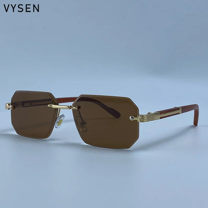 Vintage Punk Rectangle Rimless Sunglasses Men 2026 Luxury Brand Geometric Polygon Sun Glasses Male Trendy Square Shades Eyewear