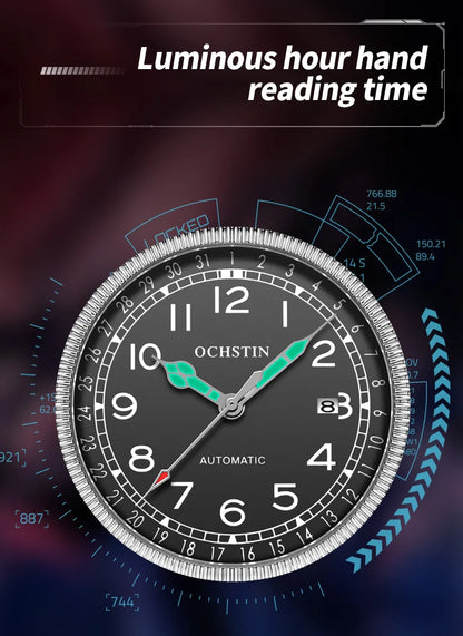 OCHSTIN Automatic Mens Watches Top Brand Luxury Auto Date Mechanical Military Sports Male Clock Luminous Hands Gift for Husband
