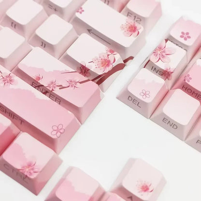 Conjunto de Keycaps Sakura Pink com Gravação Lateral em PBT Translúcido, 127 Teclas para Teclados Mecânicos MX Switch 60/84/90/104/108