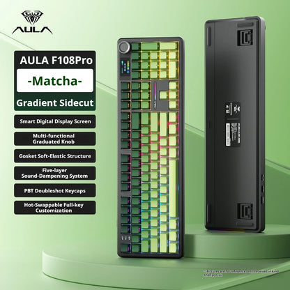 Teclado mecânico AULA F108 PRO personalizado, layout 100%, retroiluminação RGB, Bluetooth sem fios, switch HiFi, teclado gaming